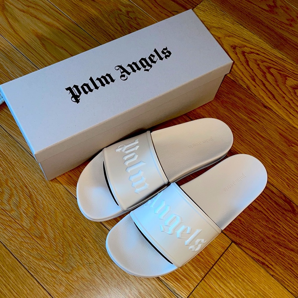 Palm angels beige white slides size 12 or Europe 45 New with box never used